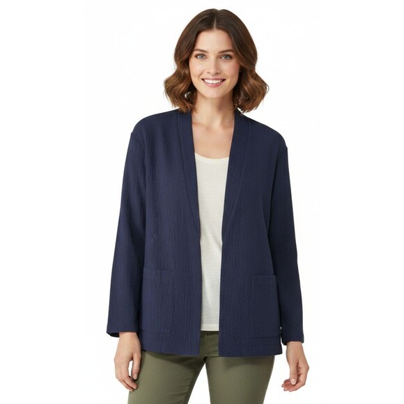 Eileen Fisher Jackets & Blazers - Eileen Fisher Jacket Womens Organic Cotton Pucker High Collar Blue Size L EUC